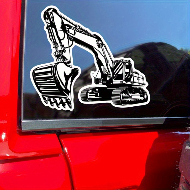 Heavy Equipment Stickers - Siyah Beyaz Karikatür Ekskavatör Vinil Çıkartması,